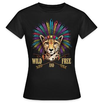 Conception de plumes tribales de guépard sauvage et libre - T-shirt Femme - noir - Devant - AI Model Female 172 dark (172cm)