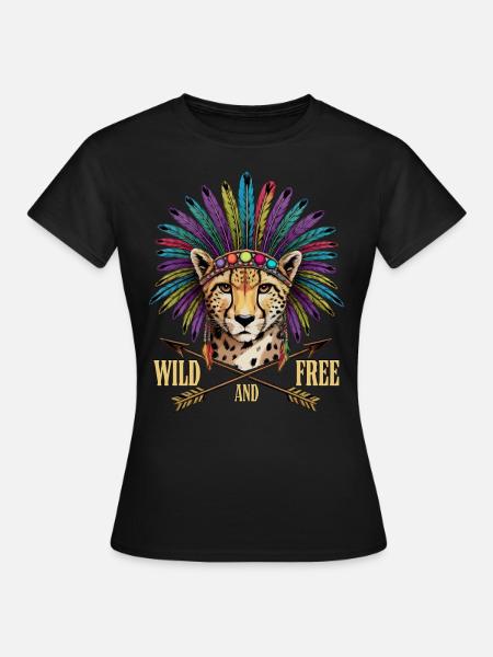 Conception de plumes tribales de guépard sauvage et libre - T-shirt Femme - noir