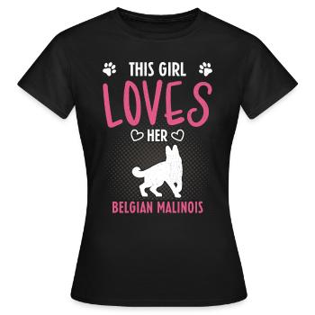 Cette fille aime son malinois blegien - T-shirt Femme - noir - Devant - AI Model Female 172 dark (172cm)