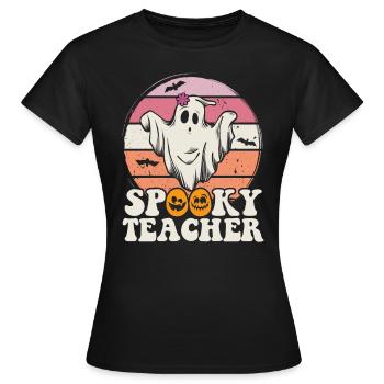 Lehrer Halloween Geist Spooky Teacher - Frauen T-Shirt - Schwarz - Vorne - AI Model Female 172 dark (172cm)