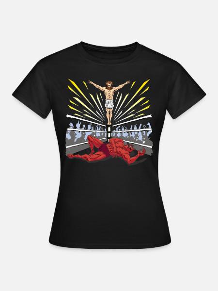 Wrestling Merch Jesus Teufel Comic Religion Outfit - Dame-T-shirt - sort