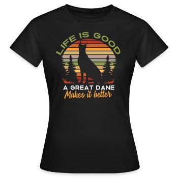 Das Leben ist gut Eine Deutsche Dogge macht es - Frauen T-Shirt - Schwarz - Vorne - AI Model Female 172 dark (172cm)