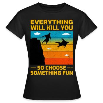 Wingsuit fliegen Base Jumping Fallschirmspringen Wingsuiting - Frauen T-Shirt - Schwarz - Vorne - AI Model Female 172 dark (172cm)