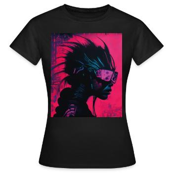 Rebellious Gaze: Cyberpunk in Red - Women's T-Shirt - black - Front - AI Model Female 172 dark (172cm)