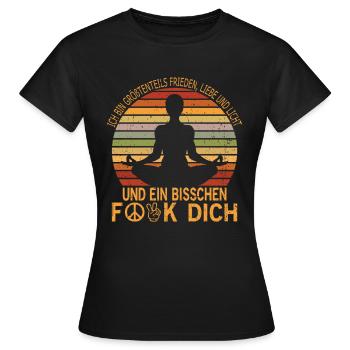I am mostly peace love and light yoga - Women's T-Shirt - black - Front - AI Model Female 172 dark (172cm)