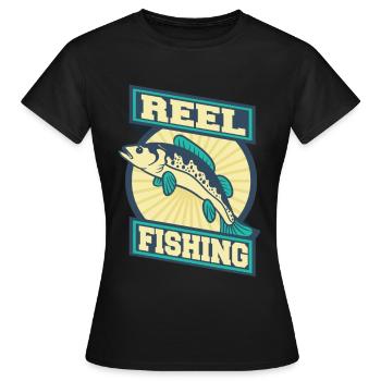 Pêche, poisson, truite, lac lac, bobine, appât, animal - T-shirt Femme - noir - Devant - AI Model Female 172 dark (172cm)