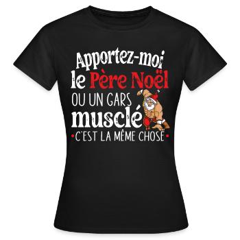 Père Noël Gars Musclé Musculation Cadeau Homme - T-shirt Femme - noir - Devant - AI Model Female 172 dark (172cm)