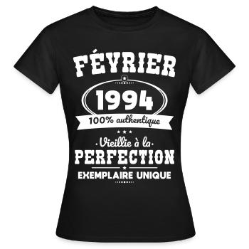 Anniversaire 30 ans - Février 1994 Perfection - T-shirt Femme - noir - Devant - AI Model Female 172 dark (172cm)