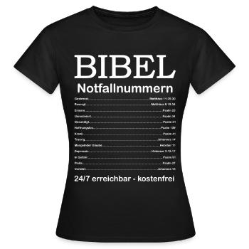Bibel Notrufnummern Glaube an Gott und Jesus - Frauen T-Shirt - Schwarz - Vorne - AI Model Female 172 dark (172cm)