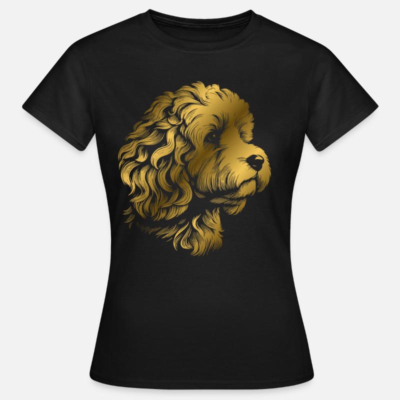 Cockerpoo Cocker Spaniel Poodle Portrait, Drawing - Women's T-Shirt - black