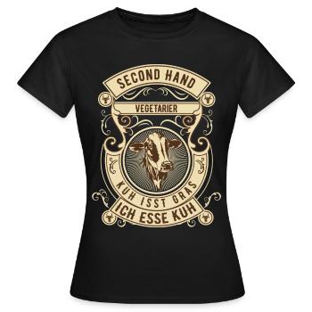 Second Hand Vegetarier - Kuh - Frauen T-Shirt - Schwarz - Vorne - AI Model Female 172 dark (172cm)
