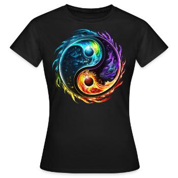 Symbole Yin Yang, Éléments, Tao, Chi, Spiritualité - T-shirt Femme - noir - Devant - AI Model Female 172 dark (172cm)