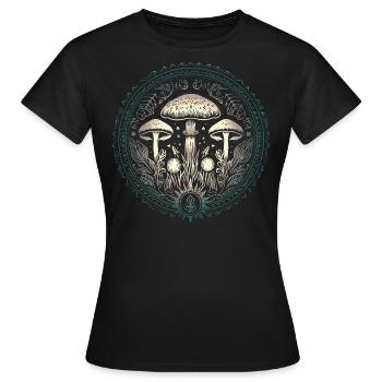 Mushrooms, Magic mushrooms, Autumn, Forest, Nature - Women's T-Shirt - black - Front - AI Model Female 172 dark (172cm)