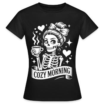 Kuscheliger Morgen Totenkopf Kaffee - Frauen T-Shirt - Schwarz - Vorne - AI Model Female 172 dark (172cm)