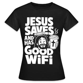 Jésus sauve et a un bon wifi - T-shirt Femme - noir - Devant - AI Model Female 172 dark (172cm)