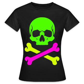 Neon Schädel Gekreuzte Knochen Bunter Pirat Skull - Frauen T-Shirt - Schwarz - Vorne - AI Model Female 172 dark (172cm)