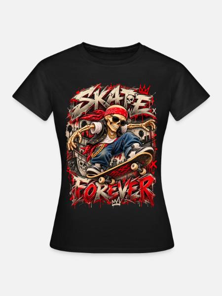 Skelett-Skater Forever Graffiti - Frauen T-Shirt - Schwarz