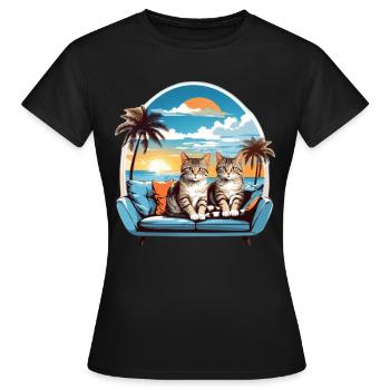 Chats au bord de la mer - T-shirt Femme - noir - Devant - AI Model Female 172 dark (172cm)