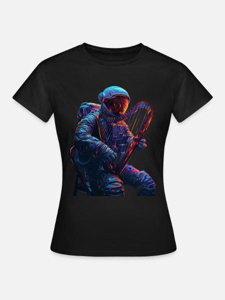Astronaut Harfe - Frauen T-Shirt - Schwarz