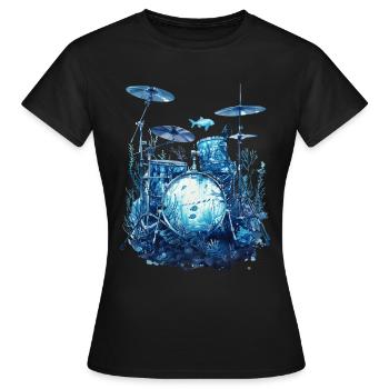 Fisch Trommeln - Frauen T-Shirt - Schwarz - Vorne - AI Model Female 172 dark (172cm)