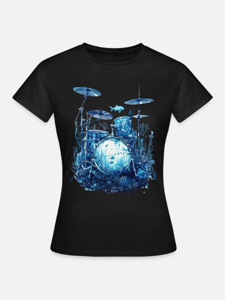 Fisch Trommeln - Frauen T-Shirt - Schwarz