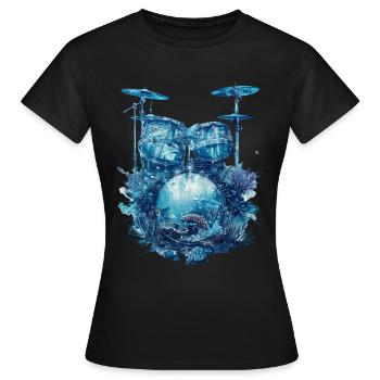 Fisch Trommeln - Frauen T-Shirt - Schwarz - Vorne - AI Model Female 172 dark (172cm)