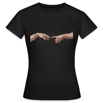 Michelangelo: The Creation of Adam - Hands - Women's T-Shirt - black - Front - AI Model Female 172 dark (172cm)
