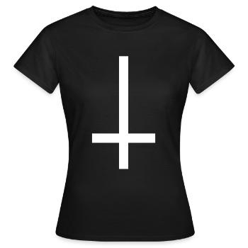 Atheist, Atheism, Antichrist, Unbeliever, Cross - Women's T-Shirt - black - Front - AI Model Female 172 dark (172cm)