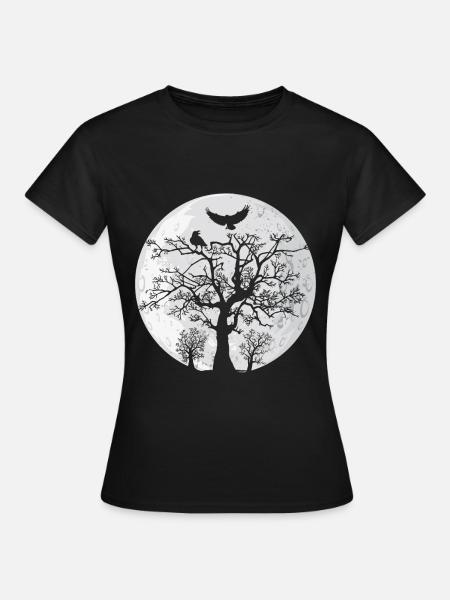 Weltesche Baum mit zwei Raben - Frauen T-Shirt - Schwarz