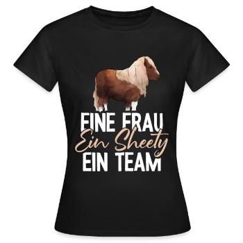Shetty und Frau ein Team Shetland Pony reiten - Frauen T-Shirt - Schwarz - Vorne - AI Model Female 172 dark (172cm)