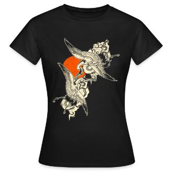Kraniche - Japanische Kunst - Frauen T-Shirt - Schwarz - Vorne - AI Model Female 172 dark (172cm)