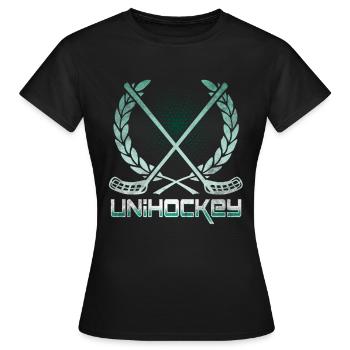 Unihockey - Frauen T-Shirt - Schwarz - Vorne - AI Model Female 172 dark (172cm)