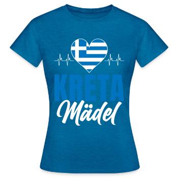 Kreta Mädel Griechenland Urlaub Herzschlag - Frauen T-Shirt - Antikblaues Saphir meliert - Vorne - AI Model Female 172 dark (172cm)