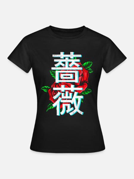 Roses avec caractères japonais - T-shirt Femme - noir