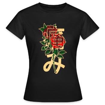 Rosen mit japanischen Schriftzeichen - Frauen T-Shirt - Schwarz - Vorne - AI Model Female 172 dark (172cm)