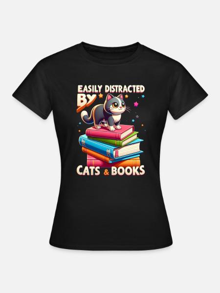 Katzen & Bücher - Frauen T-Shirt - Schwarz
