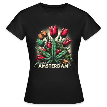 Amsterdam Holland Tulip Hemp Cannabis - T-shirt Femme - noir - Devant - AI Model Female 172 dark (172cm)