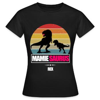 MAMIE SAURUS REX - SUNSET - DINO - T-shirt Femme - noir - Devant - AI Model Female 172 dark (172cm)