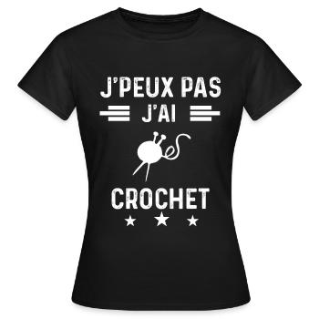 couture je peux pas j'ai crochet laine - T-shirt Femme - noir - Devant - AI Model Female 172 dark (172cm)