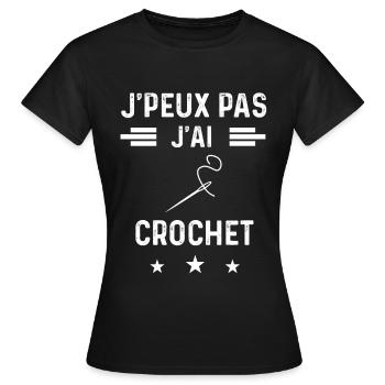 couture je peux pas j'ai crochet - T-shirt Femme - noir - Devant - AI Model Female 172 dark (172cm)