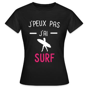 je peux pas j'ai surf board rose - T-shirt Femme - noir - Devant - AI Model Female 172 dark (172cm)