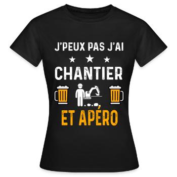 je peux pas j'ai chantier travaux et apéro - T-shirt Femme - noir - Devant - AI Model Female 172 dark (172cm)