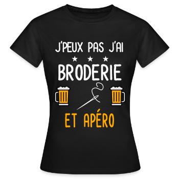 je peux pas broderie - T-shirt Femme - noir - Devant - AI Model Female 172 dark (172cm)