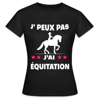 Je peux pas j'ai équitation cheval femme cavalière - T-shirt Femme - noir - Devant - AI Model Female 172 dark (172cm)