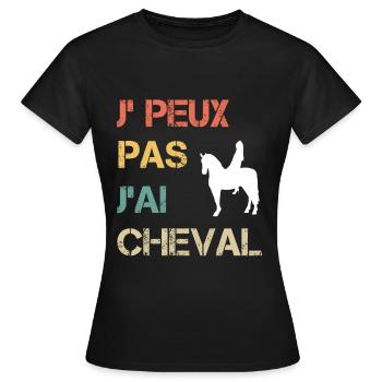 Je peux pas j'ai cheval femme vintage - T-shirt Femme - noir - Devant - AI Model Female 172 dark (172cm)