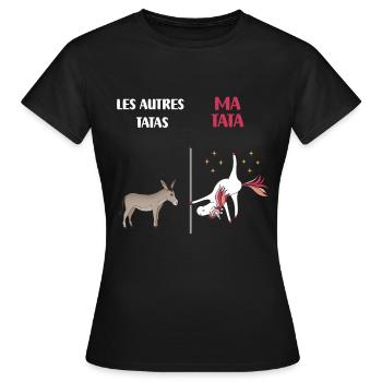 tata licorne humour drôle cadeau tante - T-shirt Femme - noir - Devant - AI Model Female 172 dark (172cm)