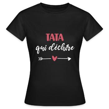 tata qui déchire coeur cadeau tante - T-shirt Femme - noir - Devant - AI Model Female 172 dark (172cm)