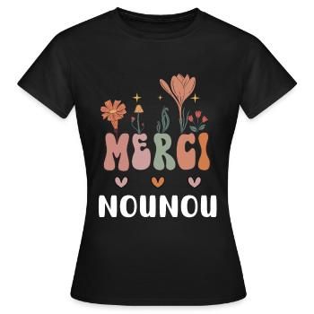 merci nounou fleurs bohème - T-shirt Femme - noir - Devant - AI Model Female 172 dark (172cm)