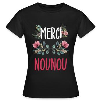 merci nounou fleurs - T-shirt Femme - noir - Devant - AI Model Female 172 dark (172cm)