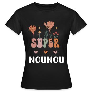 super nounou fleurs bohème - T-shirt Femme - noir - Devant - AI Model Female 172 dark (172cm)